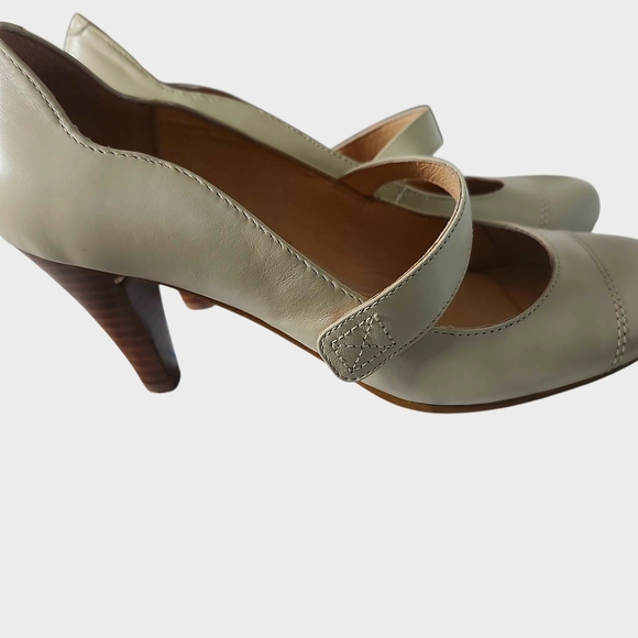 Genuine Leather Elegant Cream Beige Mary Jane Heels European 37 Office Feminine - Picture 8 of 12